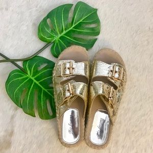 Gold Platform Sandals With Buckles
